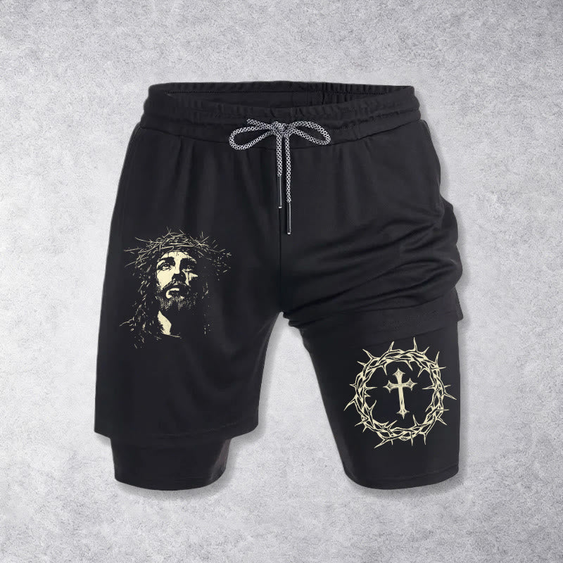 Christianartworkshop Jesus & Dornenkrone Kreuz Performance Layered Shorts - Schwarz - 3XL - image 9