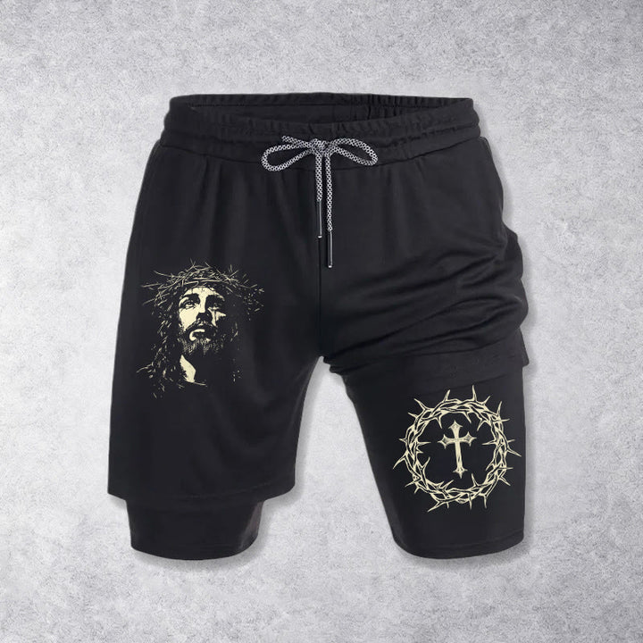 Christianartworkshop Jesus & Dornenkrone Kreuz Performance Layered Shorts - Schwarz - 3XL - image 9
