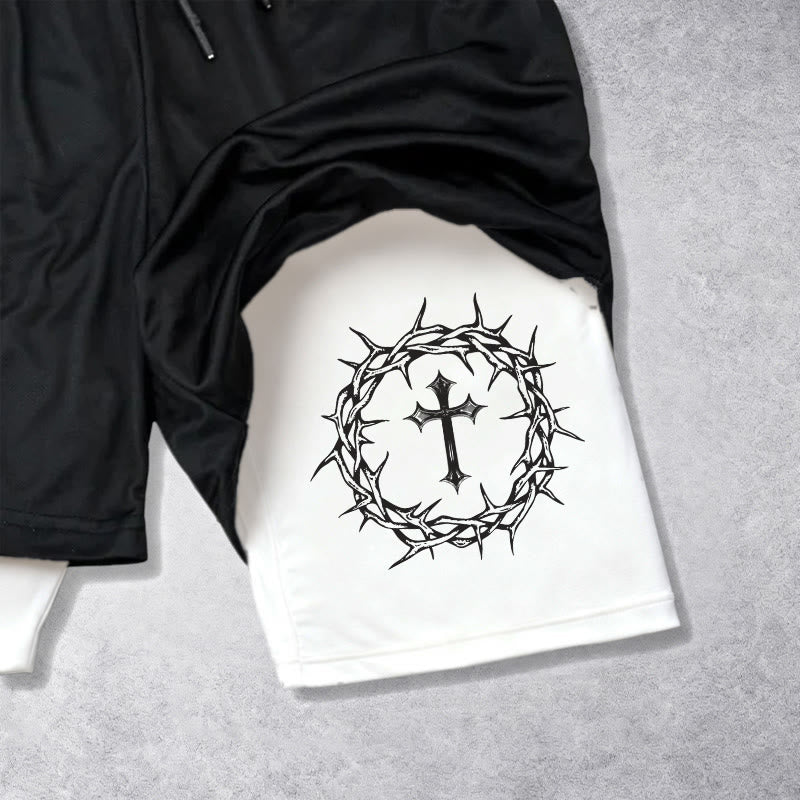 Christianartworkshop Jesus & Dornenkrone Kreuz Performance Layered Shorts - image 6