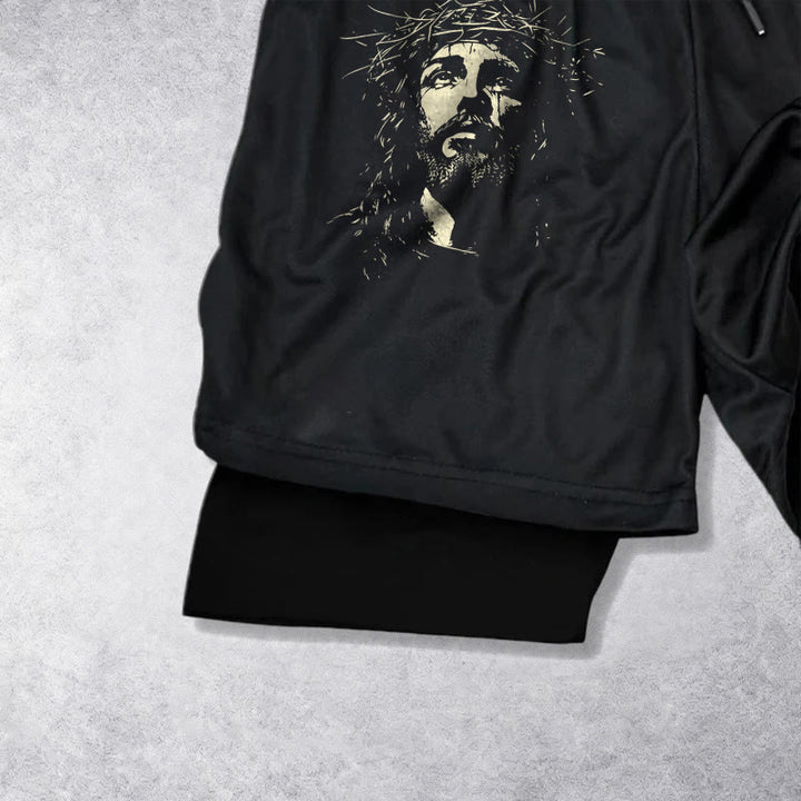 Christianartworkshop Jesus & Dornenkrone Kreuz Performance Layered Shorts - image 14