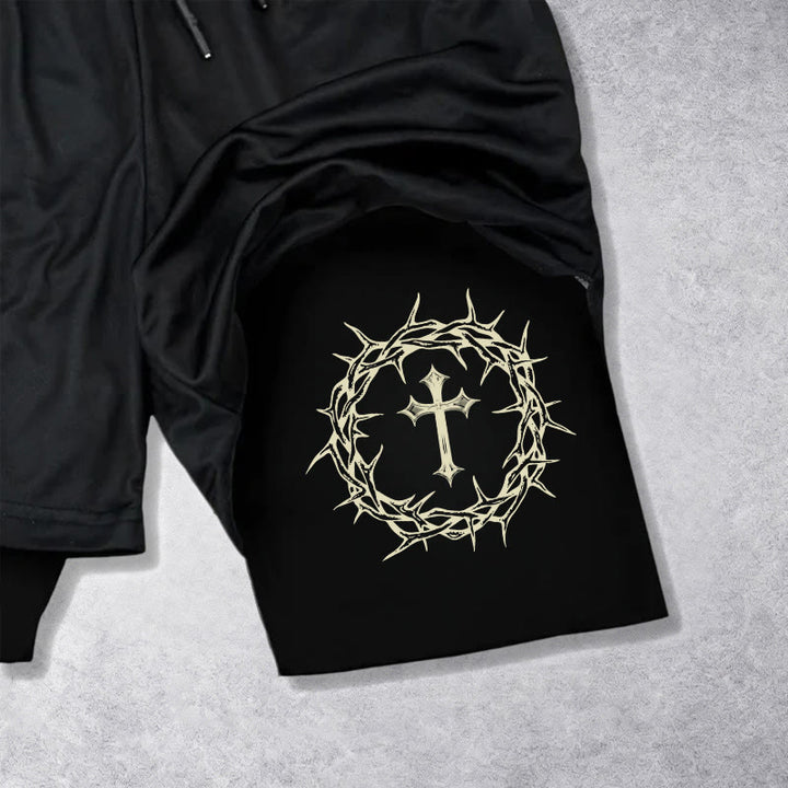 Christianartworkshop Jesus & Dornenkrone Kreuz Performance Layered Shorts - image 15