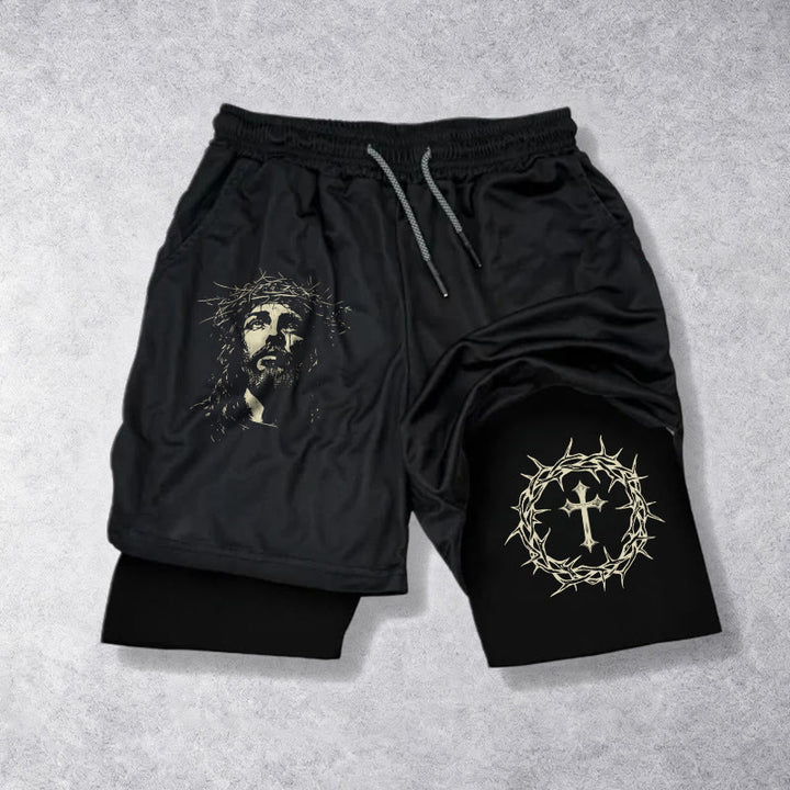 Christianartworkshop Jesus & Dornenkrone Kreuz Performance Layered Shorts - image 10