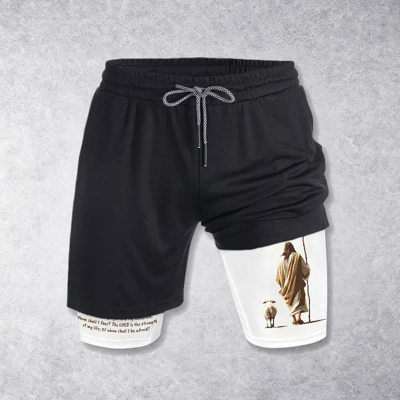 Christianartworkshop Jesus, der gute Hirte (Psalm 27,1) – Performance-Shorts mit mehreren Lagen - Weiß - 3XL - image 0