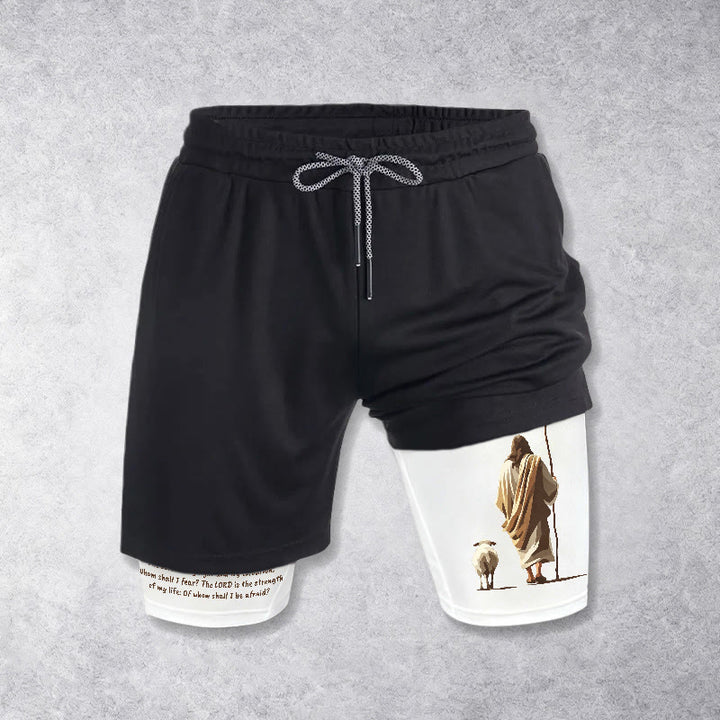 Christianartworkshop Jesus, der gute Hirte (Psalm 27,1) – Performance-Shorts mit mehreren Lagen - Weiß - 3XL - image 0