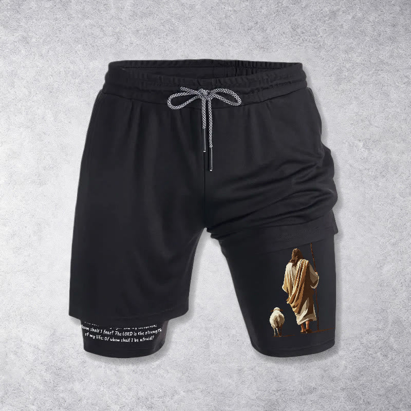 Christianartworkshop Jesus, der gute Hirte (Psalm 27,1) – Performance-Shorts mit mehreren Lagen - Schwarz - 3XL - image 9