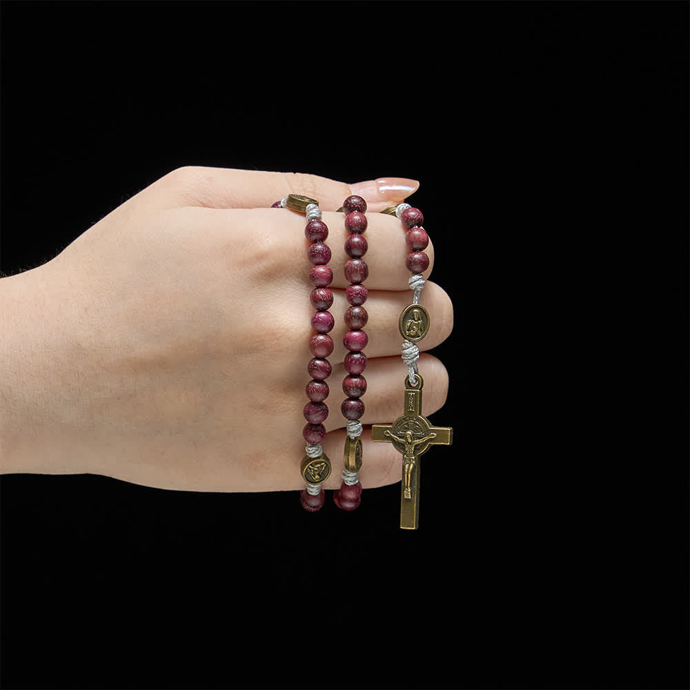 Christianartworkshop Rosenkranz Unserer Lieben Frau aus Purpurherzholz mit bronzenem Andachtszeichen - image 1