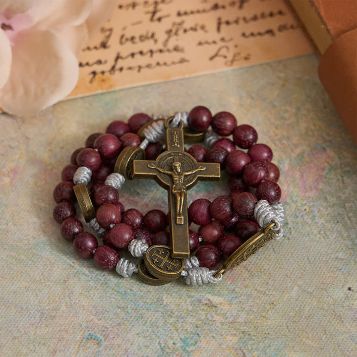 Christianartworkshop Rosenkranz Unserer Lieben Frau aus Purpurherzholz mit bronzenem Andachtszeichen - image 2