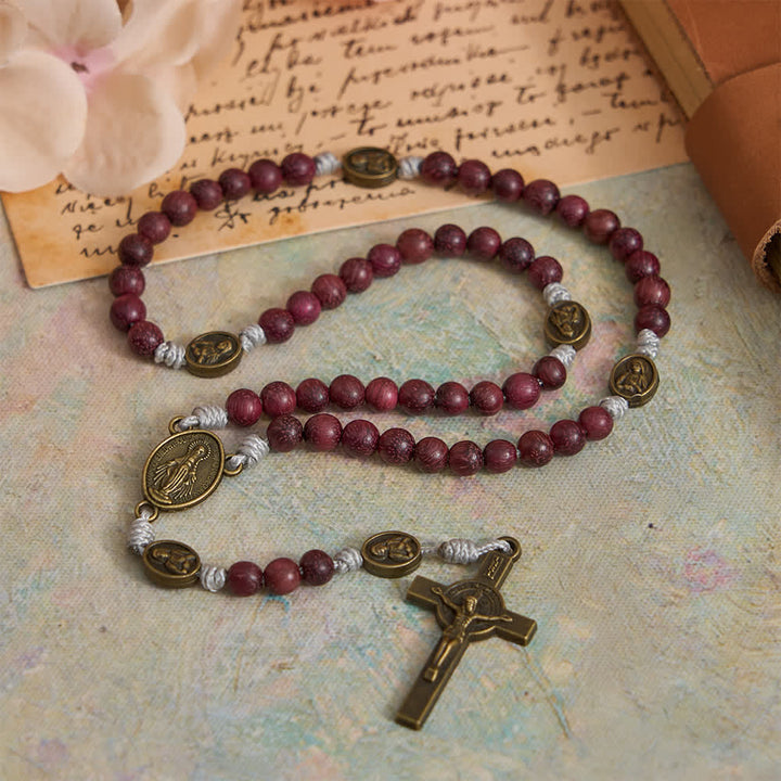 Christianartworkshop Rosenkranz Unserer Lieben Frau aus Purpurherzholz mit bronzenem Andachtszeichen - image 3