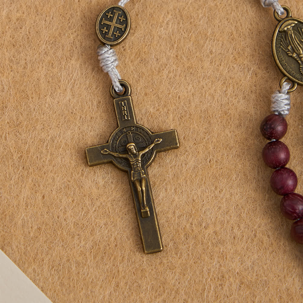Christianartworkshop Rosenkranz Unserer Lieben Frau aus Purpurherzholz mit bronzenem Andachtszeichen - image 7
