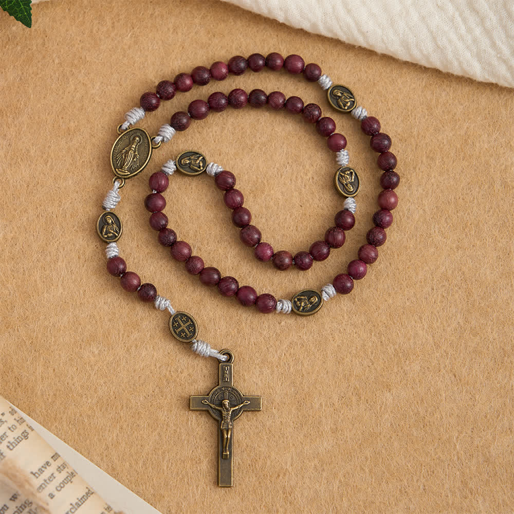 Christianartworkshop Rosenkranz Unserer Lieben Frau aus Purpurherzholz mit bronzenem Andachtszeichen - image 4