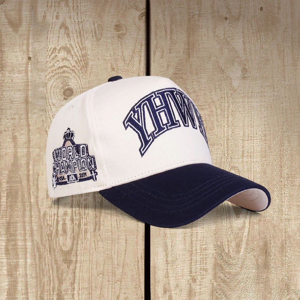 Christianartworkshop YHWH Weltmeister-Baseballkappe im Varsity-Stil - Marine - image 1