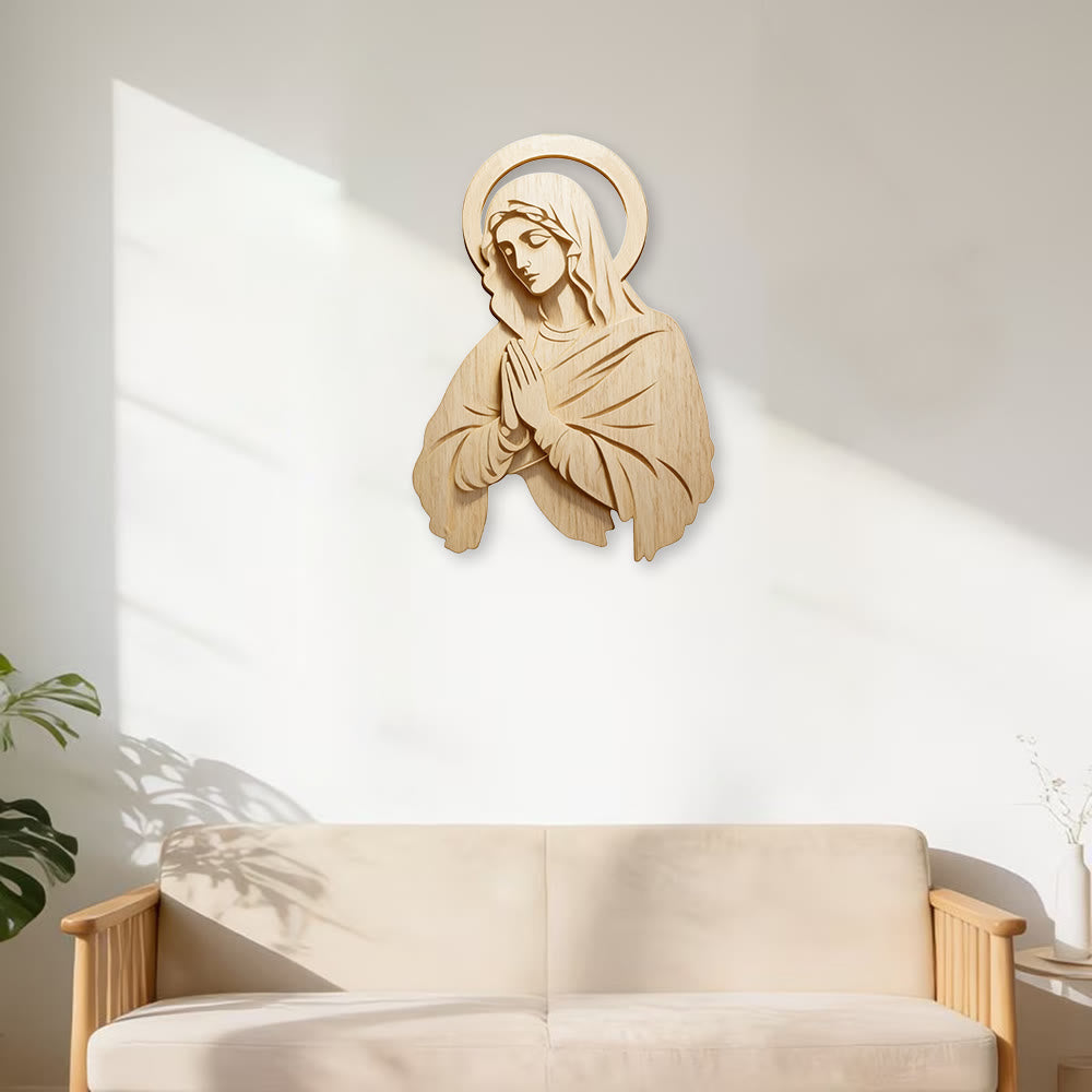 Christianartworkshop Klassische Wanddekoration aus Naturholz mit Maria-Motiv: Ein zeitloses Symbol unerschütterlicher Hingabe - image 2
