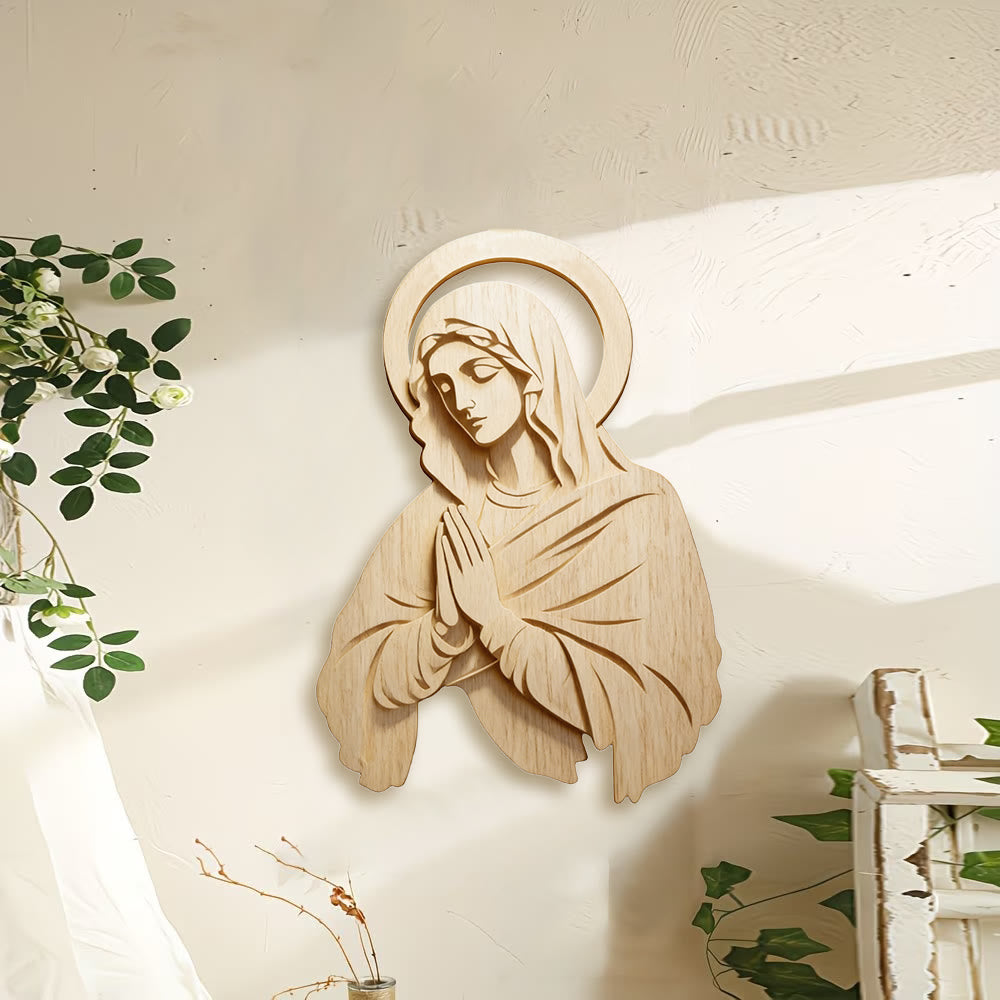 Christianartworkshop Klassische Wanddekoration aus Naturholz mit Maria-Motiv: Ein zeitloses Symbol unerschütterlicher Hingabe - image 1