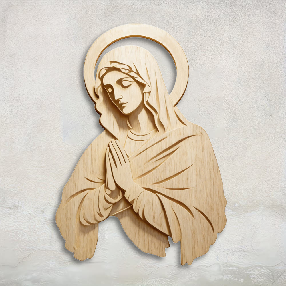 Christianartworkshop Klassische Wanddekoration aus Naturholz mit Maria-Motiv: Ein zeitloses Symbol unerschütterlicher Hingabe - 13,78''*19,7''*0,2''/35*50*0,5cm - image 0