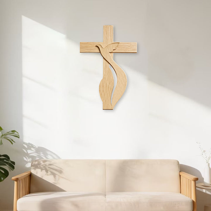 Christianartworkshop Hochwertiges Wandkreuz aus Holz mit hochwertigem Taubenmotiv des Heiligen Geistes - image 2