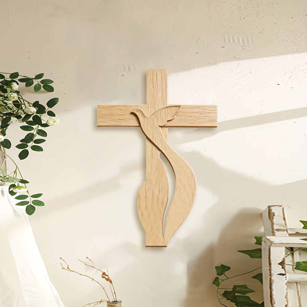 Christianartworkshop Hochwertiges Wandkreuz aus Holz mit hochwertigem Taubenmotiv des Heiligen Geistes - image 1