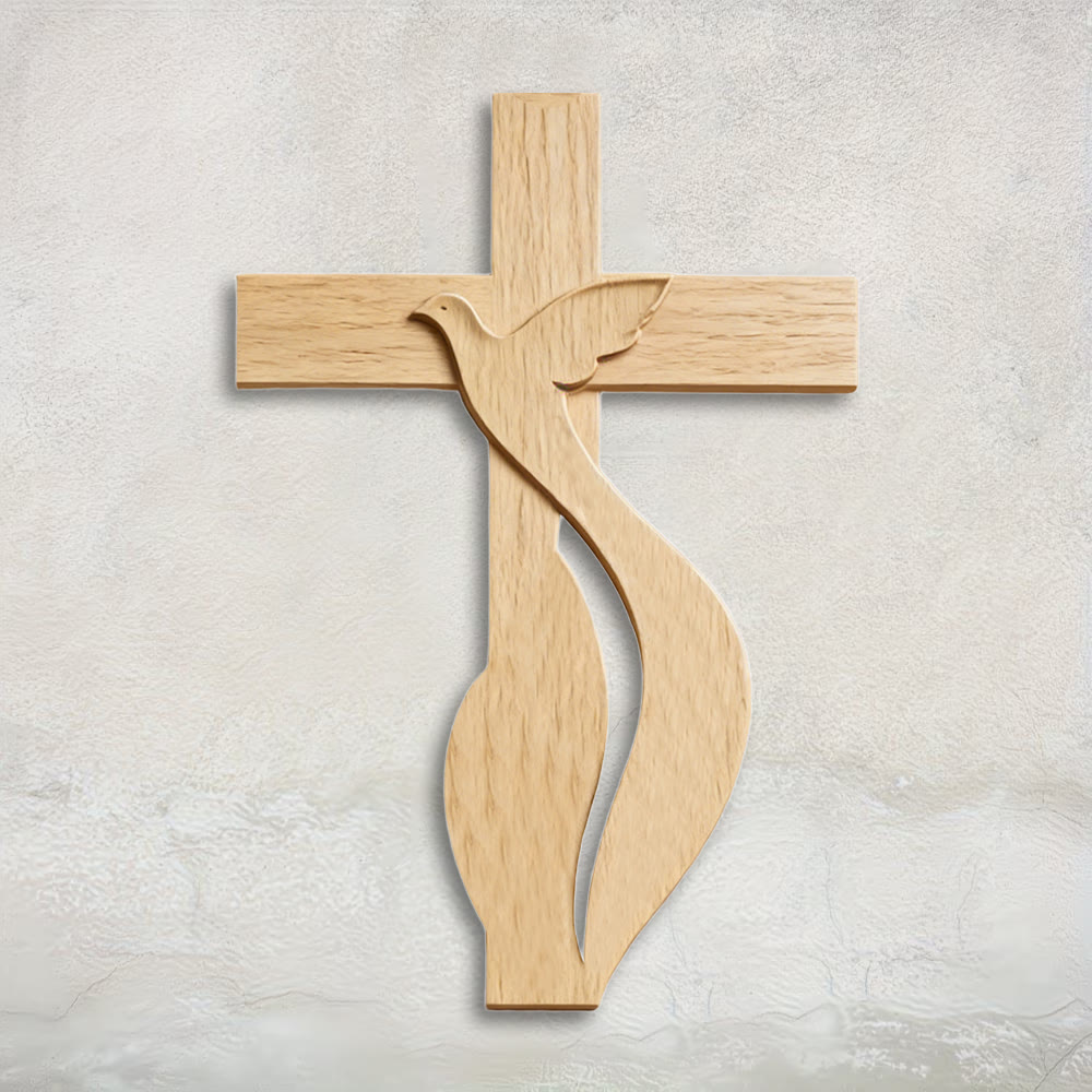 Christianartworkshop Hochwertiges Wandkreuz aus Holz mit hochwertigem Taubenmotiv des Heiligen Geistes - 13,39''*19,7''*0,2''/34*50*0,5cm - image 0