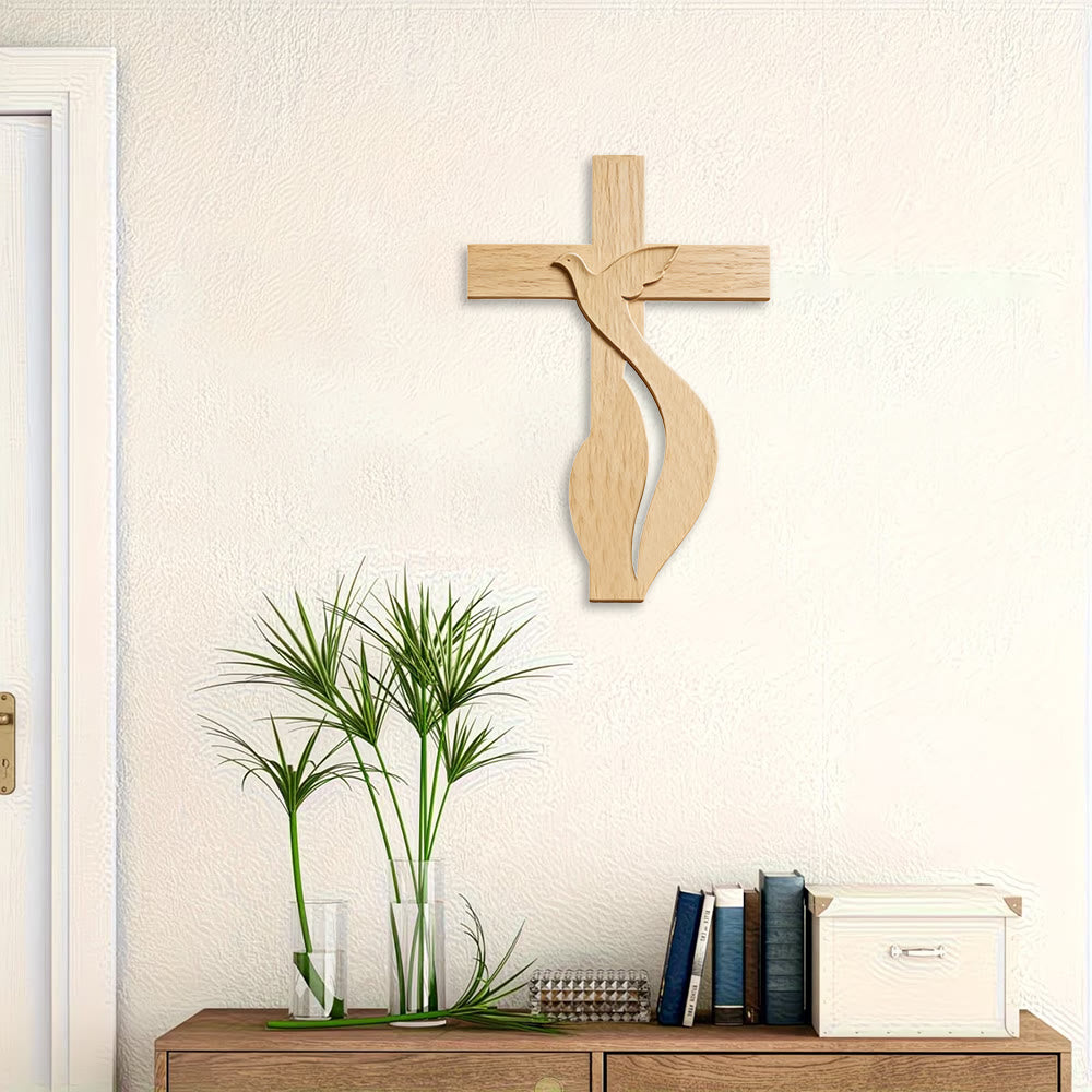 Christianartworkshop Hochwertiges Wandkreuz aus Holz mit hochwertigem Taubenmotiv des Heiligen Geistes - image 3