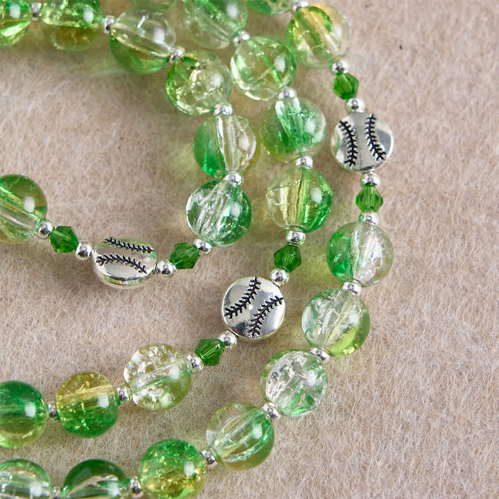 Christianartworkshop Rosenkranz aus gelbgrünem Crackle-Glas: Tennisballperlen mit Eucharistiemedaille für „Glaube in Bewegung“ - image 7