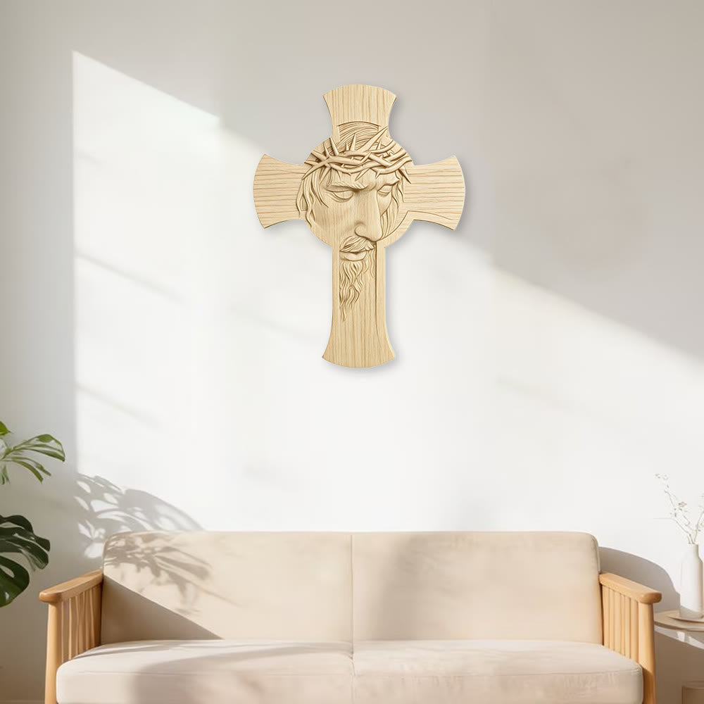 Minimalistisches Wandbild aus Holz mit Kreuz und 2D-Dornenkrone von Jesus: Ein Symbol der Hingabe und Gnade von Christianartworkshop - image 2
