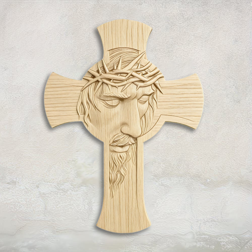 Minimalistisches Wandbild aus Holz mit Kreuz und 2D-Dornenkrone von Jesus: Ein Symbol der Hingabe und Gnade von Christianartworkshop - 14,8''*19,7''*0,2''/37,6*50*0,5cm - image 0