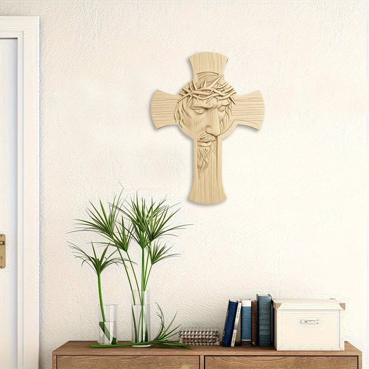 Minimalistisches Wandbild aus Holz mit Kreuz und 2D-Dornenkrone von Jesus: Ein Symbol der Hingabe und Gnade von Christianartworkshop - image 3