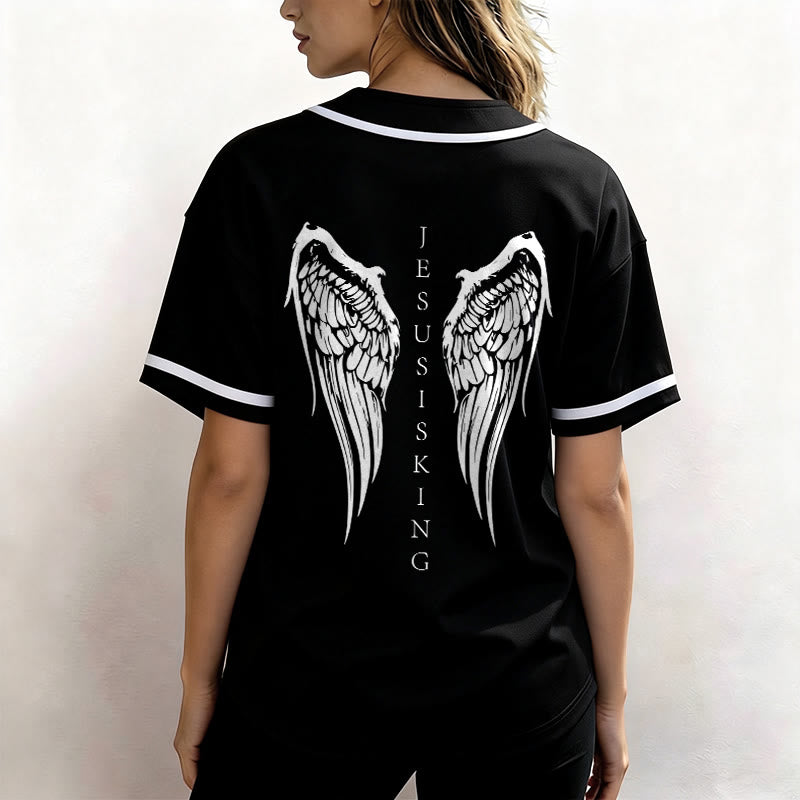 Christianartworkshop Jesus ist König Engelsflügel Kreuz Glaubensbekenntnis Individuelles Baseballtrikot - image 5