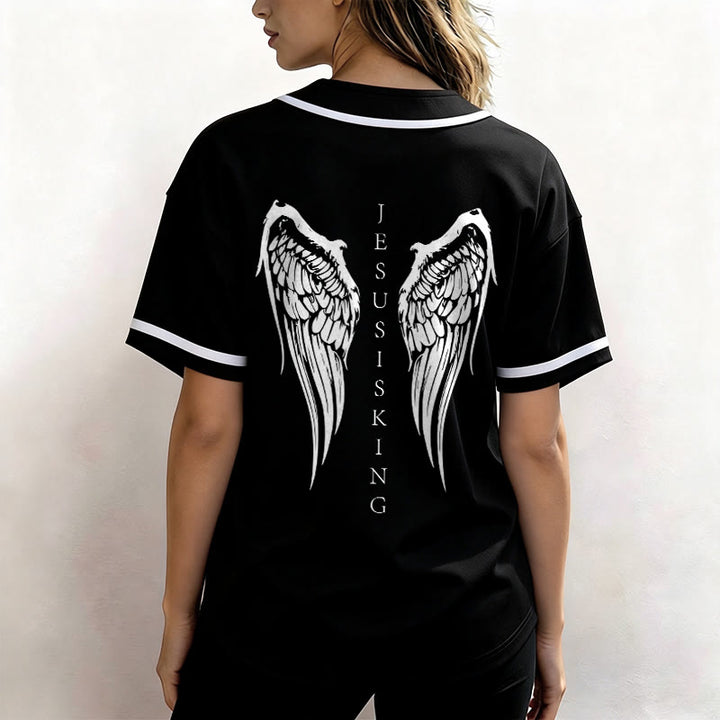 Christianartworkshop Jesus ist König Engelsflügel Kreuz Glaubensbekenntnis Individuelles Baseballtrikot - image 5