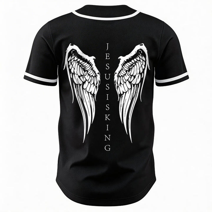 Christianartworkshop Jesus ist König – Engelsflügel – Kreuz – Glaubensbekenntnis – Individuelles Baseballtrikot - image 6