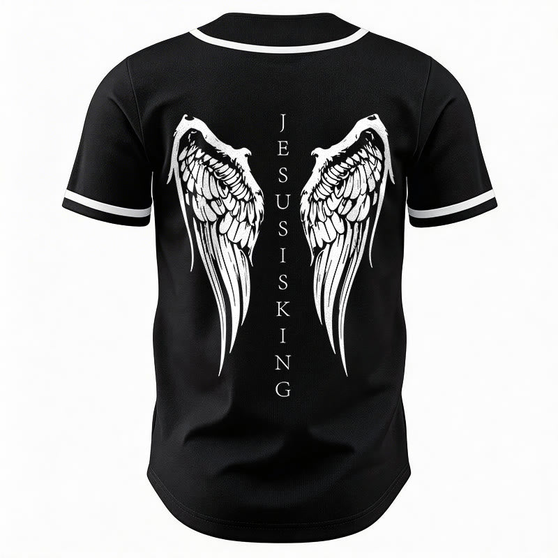 Christianartworkshop Jesus ist König Engelsflügel Kreuz Glaubensbekenntnis Individuelles Baseballtrikot - image 6