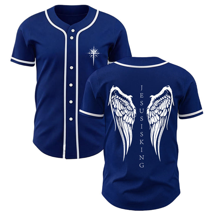 Christianartworkshop Jesus ist König Engelsflügel Kreuz Glaubensbekenntnis Individuelles Baseballtrikot - Marineblau - 5XL - image 7