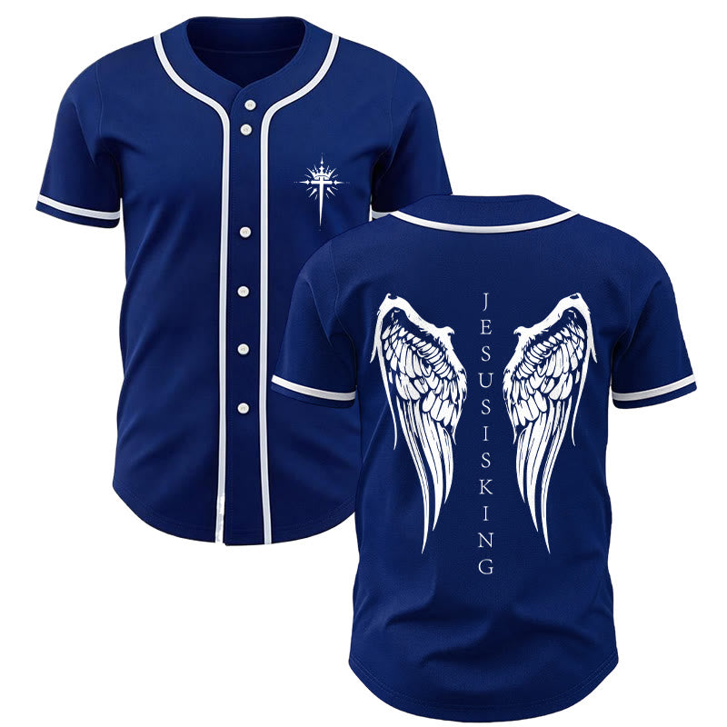 Christianartworkshop Jesus ist König Engelsflügel Kreuz Glaubensbekenntnis Individuelles Baseballtrikot - Marineblau - 5XL - image 7