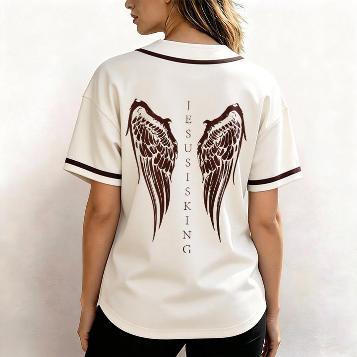 Christianartworkshop Jesus ist König Engelsflügel Kreuz Glaubensbekenntnis Individuelles Baseballtrikot - image 19