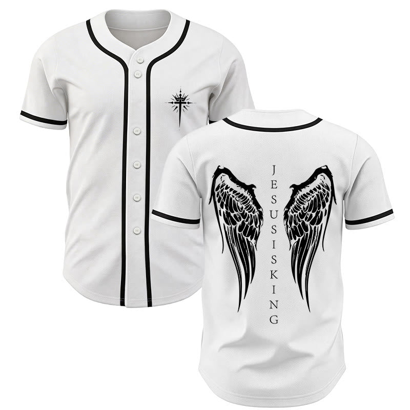 Christianartworkshop Jesus ist König Engelsflügel Kreuz Glaubensbekenntnis Individuelles Baseballtrikot - Weiß - 5XL - image 21