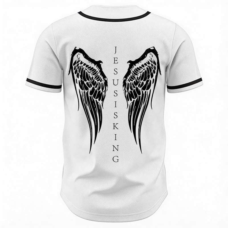 Christianartworkshop Jesus ist König Engelsflügel Kreuz Glaubensbekenntnis Individuelles Baseballtrikot - image 27