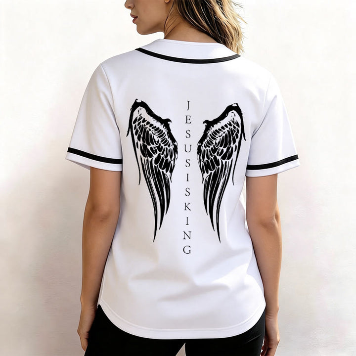 Christianartworkshop Jesus ist König – Engelsflügel – Kreuz – Glaubensbekenntnis – Individuelles Baseballtrikot - image 26