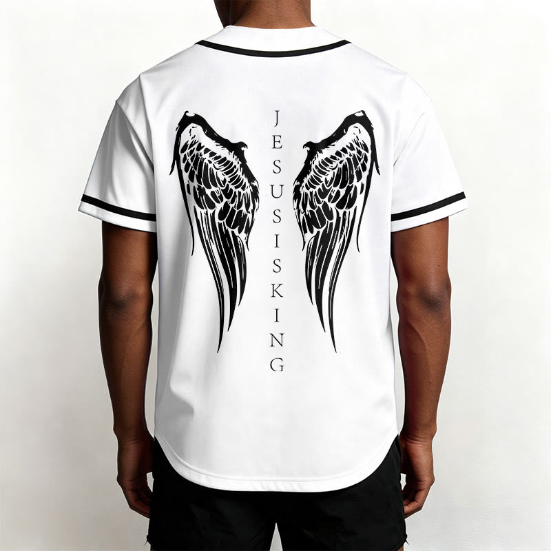 Christianartworkshop Jesus ist König Engelsflügel Kreuz Glaubensbekenntnis Individuelles Baseballtrikot - image 25