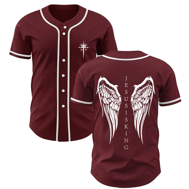 Christianartworkshop Jesus ist König Engelsflügel Kreuz Glaubensbekenntnis Individuelles Baseballtrikot - Wein - 5XL - image 35
