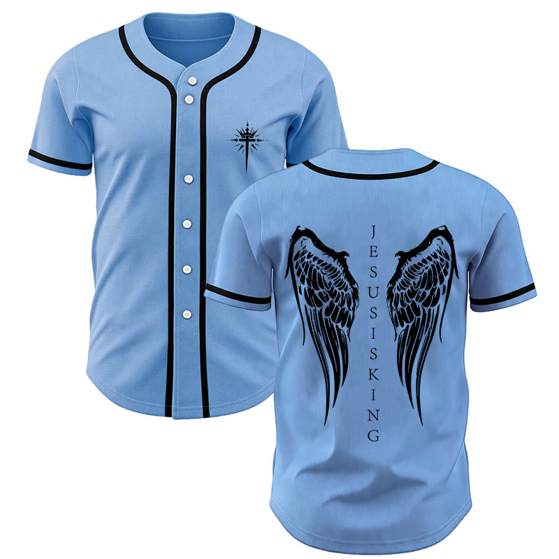 Christianartworkshop Jesus ist König – Engelsflügel – Kreuz – Glaubensbekenntnis – Individuelles Baseballtrikot - Blau - 5XL - image 42