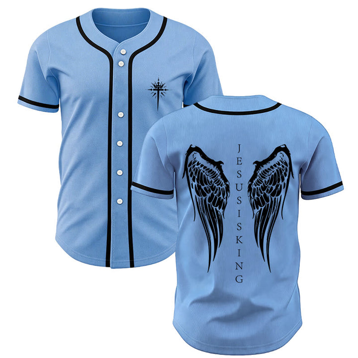 Christianartworkshop Jesus ist König – Engelsflügel – Kreuz – Glaubensbekenntnis – Individuelles Baseballtrikot - Blau - 5XL - image 42