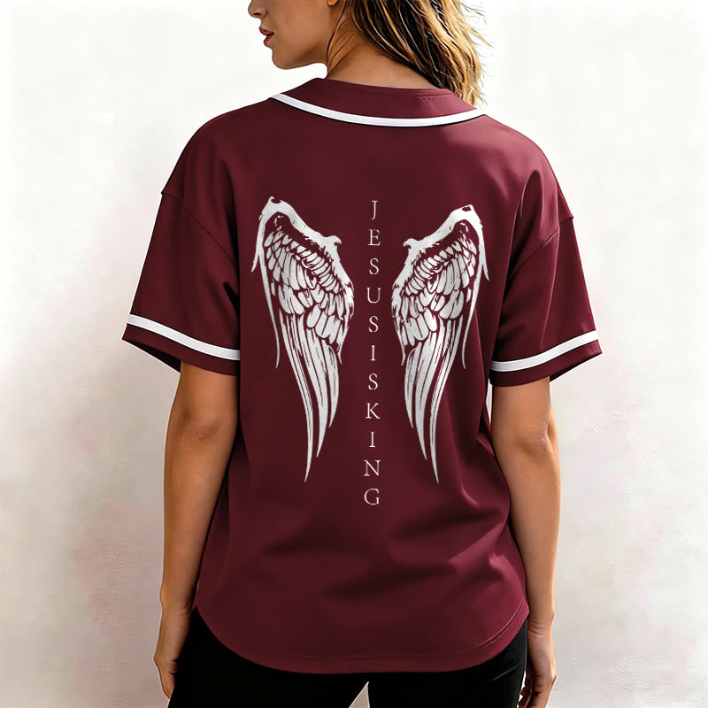 Christianartworkshop Jesus ist König Engelsflügel Kreuz Glaubensbekenntnis Individuelles Baseballtrikot - image 40