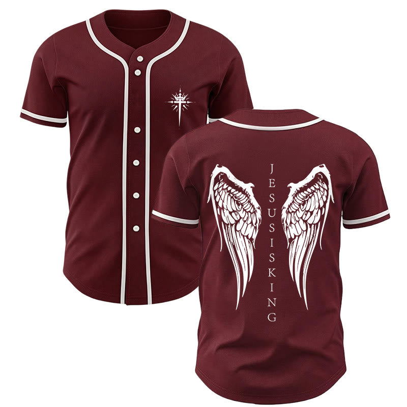 Christianartworkshop Jesus ist König Engelsflügel Kreuz Glaubensbekenntnis Individuelles Baseballtrikot - Wein - 5XL - image 35
