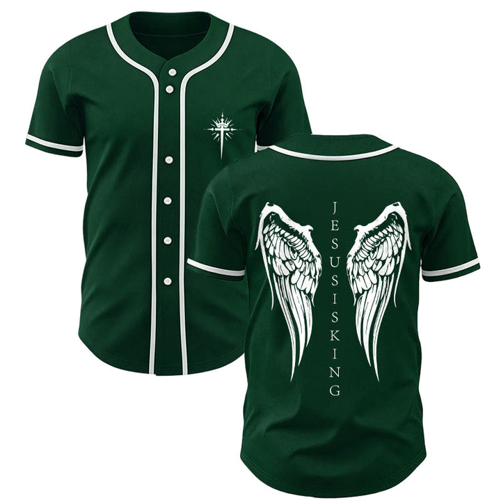 Christianartworkshop Jesus ist König Engelsflügel Kreuz Glaubensbekenntnis Individuelles Baseballtrikot - Grün - 5XL - image 49