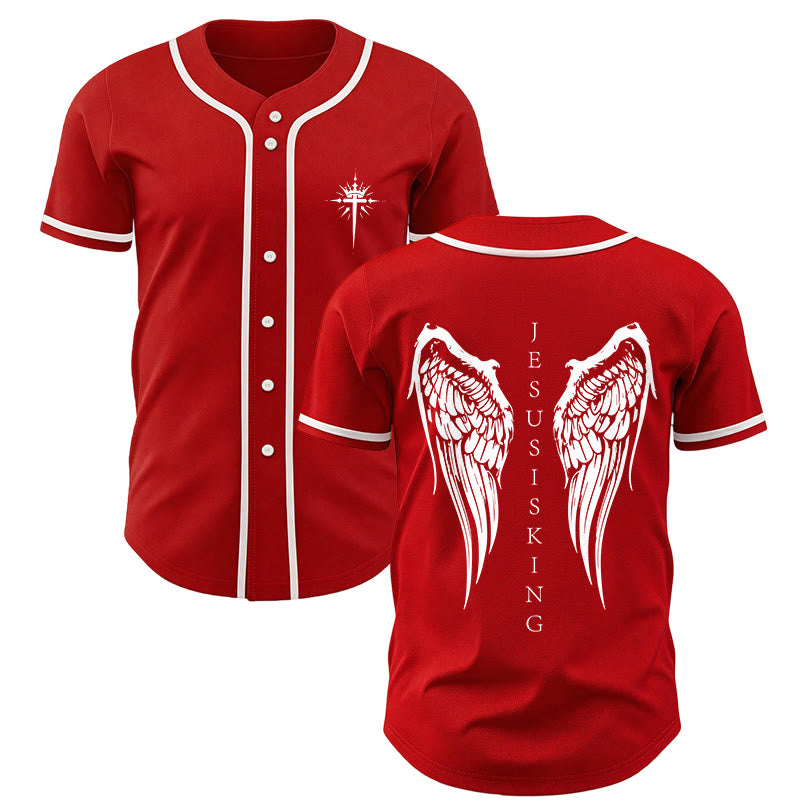 Christianartworkshop Jesus ist König – Engelsflügel – Kreuz – Glaubensbekenntnis – Individuelles Baseballtrikot - Rot - 5XL - image 28