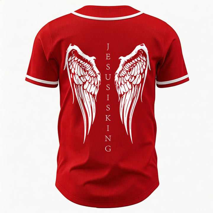 Christianartworkshop Jesus ist König Engelsflügel Kreuz Glaubensbekenntnis Individuelles Baseballtrikot - image 34