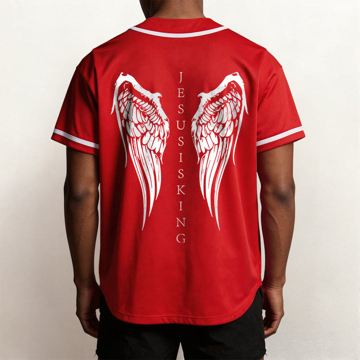 Christianartworkshop Jesus ist König Engelsflügel Kreuz Glaubensbekenntnis Individuelles Baseballtrikot - image 32