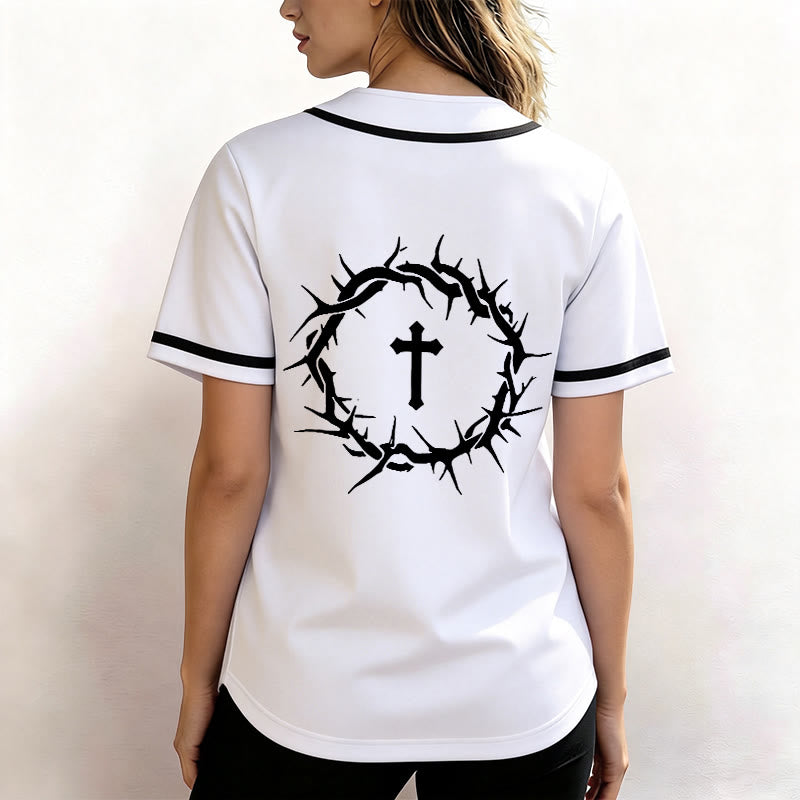 Christianartworkshop Glaube statt Angst Deuteronomium 3:22 Dornenkrone Kreuz Statement Baseballtrikot - image 5