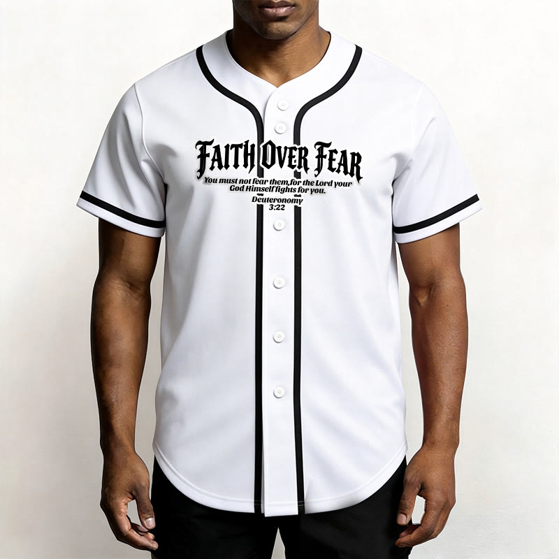 Christianartworkshop Glaube statt Angst Deuteronomium 3:22 Dornenkrone Kreuz Statement Baseballtrikot - image 1