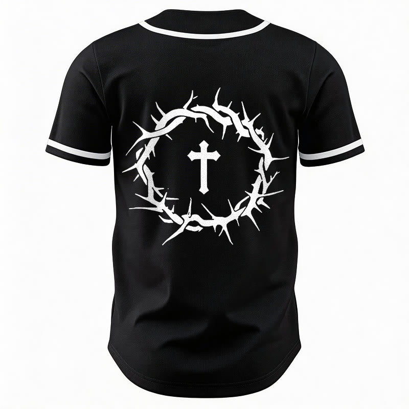 Christianartworkshop Glaube statt Angst Deuteronomium 3:22 Dornenkrone Kreuz Statement Baseballtrikot - image 13
