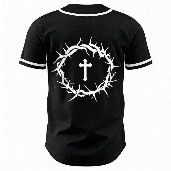 Christianartworkshop Glaube statt Angst Deuteronomium 3:22 Dornenkrone Kreuz Statement Baseballtrikot - image 13